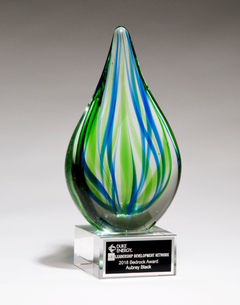 Droplet-Shaped Art Glass Award with Clear Glass Base