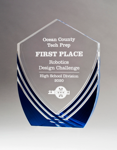 Shield Series Clear Acrylic with Polished Lines and Blue Metallic Accent