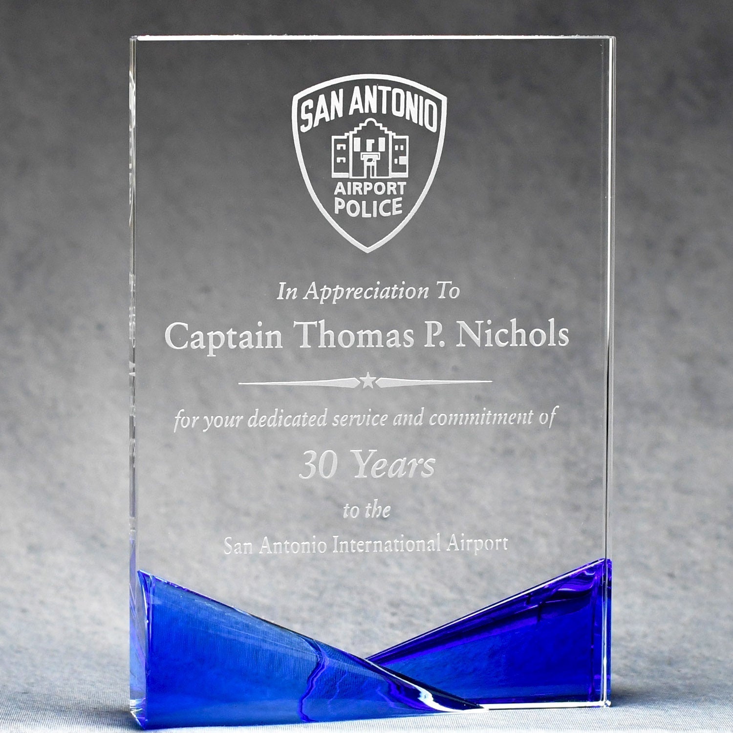 Clear Crystal with Bow-Tie Blue & Red Accents   ÂÂÂ