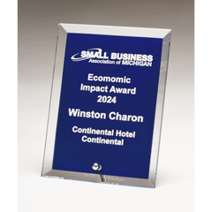 Clear Glass Award with Color Painted Background Silver Plated Post