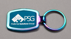 Prism-Effect Chrome Plated Key Ring with Blue Marbelized Leather