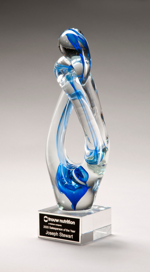 Contemporary Art Glass Sculpture with Blue Accent 
