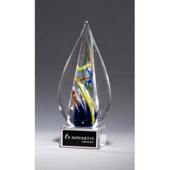 Flame-Shaped Art Glass Award Clear Glass Base
