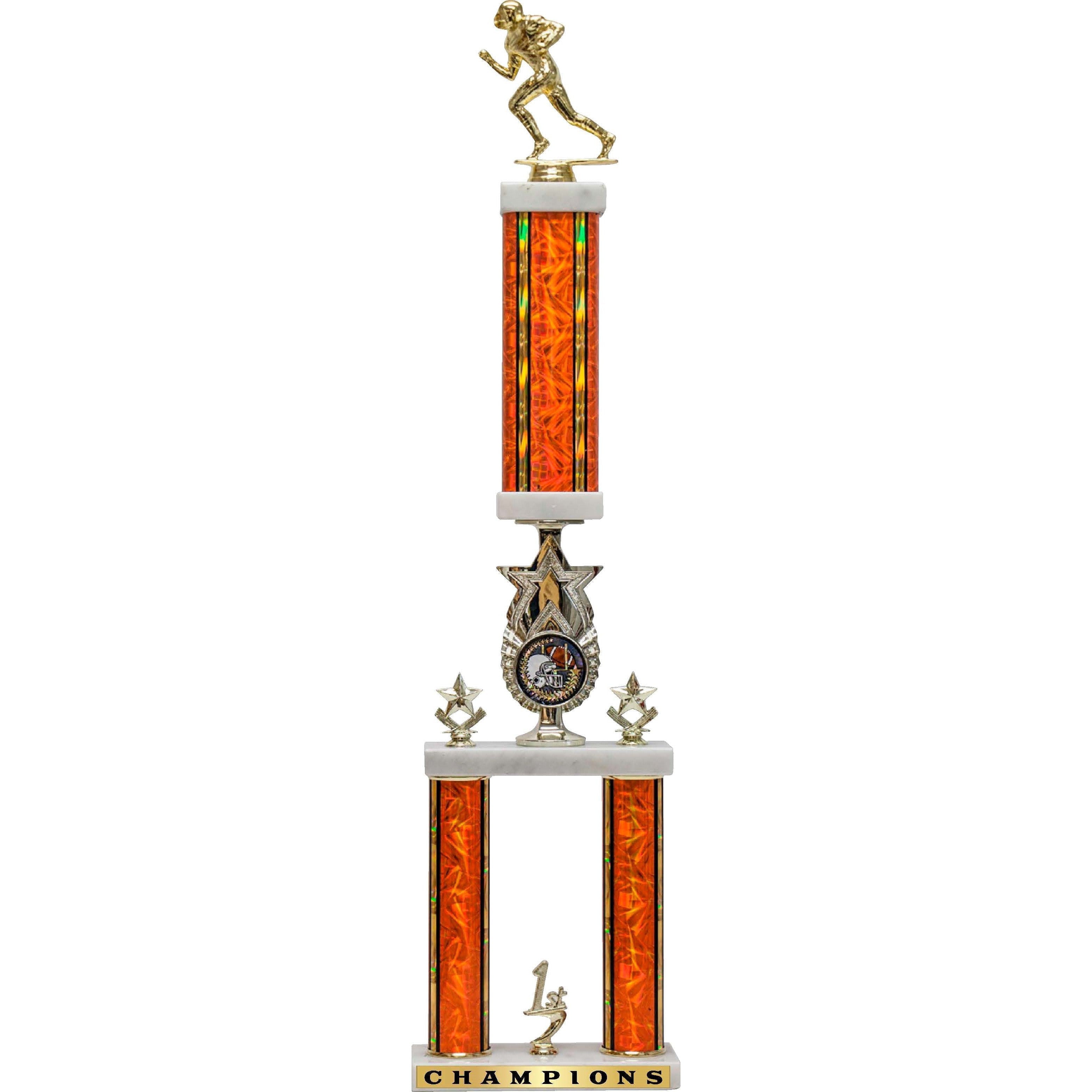 Triangle Trophy Riser Custom Star Riser 2-Post Team Trophy w/ Rectangular Column