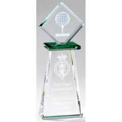 3-D Golf Ball on Tee etched on Award with Green Accents