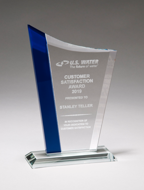 Glass Highlight Zenith Series Jade Glass Award with Blue Glass Highlights