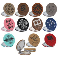 2 1/2" Laserable Leatherette Compact Mirror