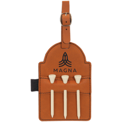 5" x 3 1/4" Laserable Leatherette Golf Bag Tag with 3 Wooden Tees