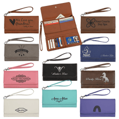 7 1/2" x 4" Laserable Leatherette Wallet with Strap