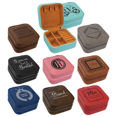 4" X 4" Laserable Leatherette Travel Jewelry Box with Tan Lining