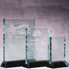 Jade Crystal Plaque on Black Piano Base