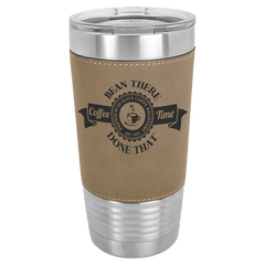 20 oz. Light Brown Laserable Leatherette Tumbler with Clear Lid