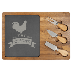 Acacia Wood/Slate Rectangle Cheese Set with Three Cheese Tools