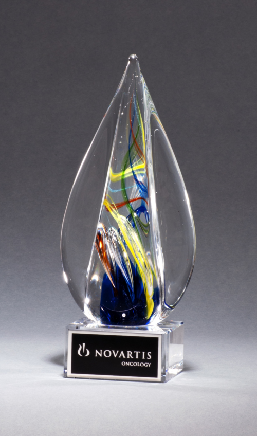 Flame-Shaped Art Glass Award Clear Glass Base