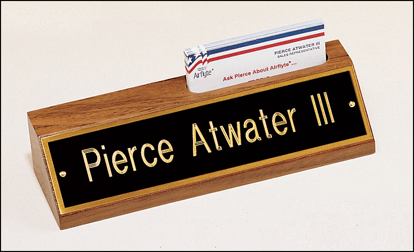 American Walnut Name Plate with Business Card Holder