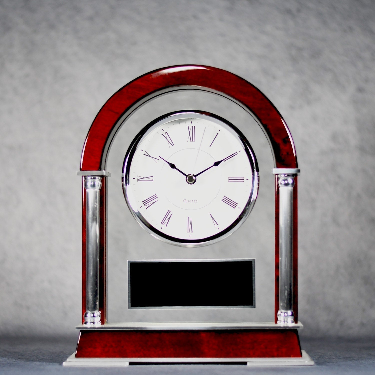 Rose Wood and Silver Arched Mantle Clock