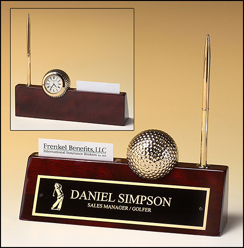 Golf-themed Rosewood Piano Finish Desk Accessory