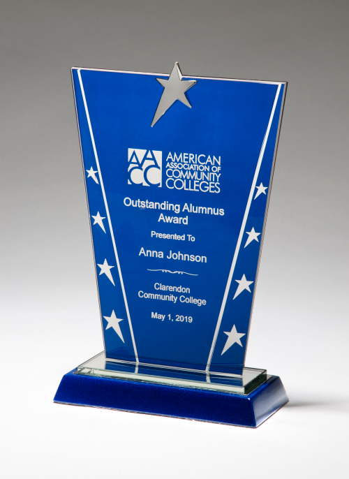 Constellation Series Glass Award with Blue Background and Chrome Plated Star