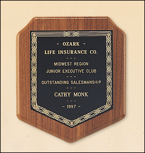 American Walnut Shield Plaque with a Black Brass Plate