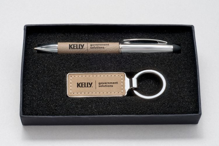 Taupe Leather Gift Pen and Key Ring 